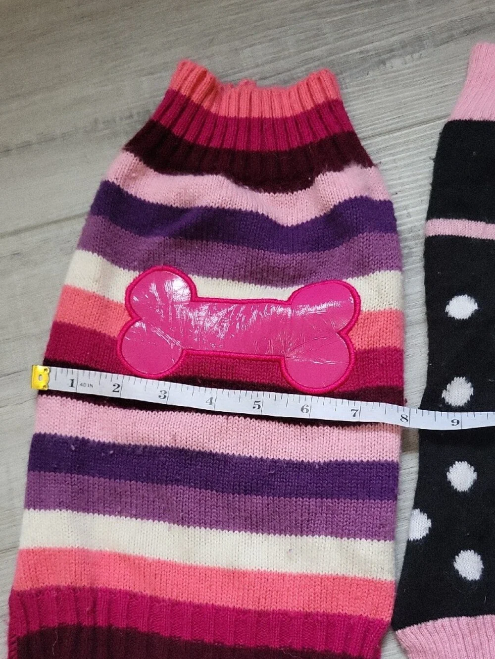 Pink & Black Polka Dot Bow Dog Sweater & Striped Dog Bone Sweater Bundle